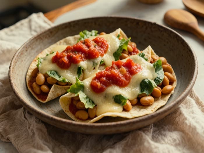 Refried Bean Tostadas, plated and ready to serve