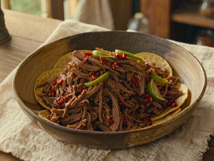 Chipotle Beef Barbacoa Tacos, plated and ready to serve