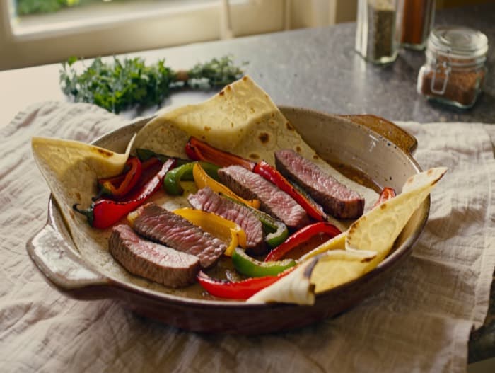Sheet-Pan Steak Fajitas, plated and ready to serve