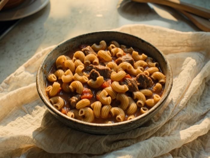 American Goulash, plated and ready to serve
