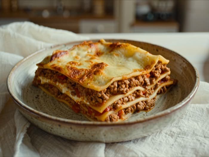 Meat Lasagna, plated and ready to serve