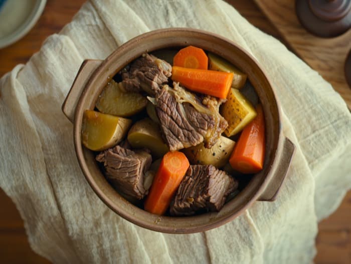Beef Stew with Root Vegetables, plated and ready to serve