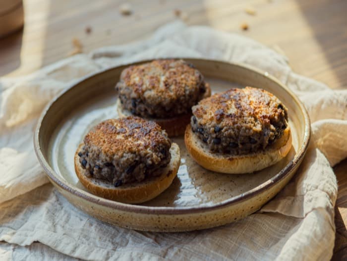 Black Bean Burgers, plated and ready to serve