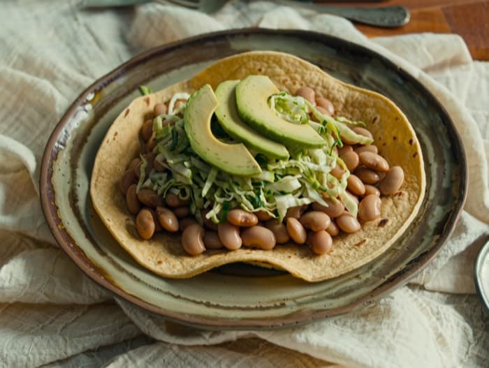 Pinto Bean Tostada Salad, plated and ready to serve