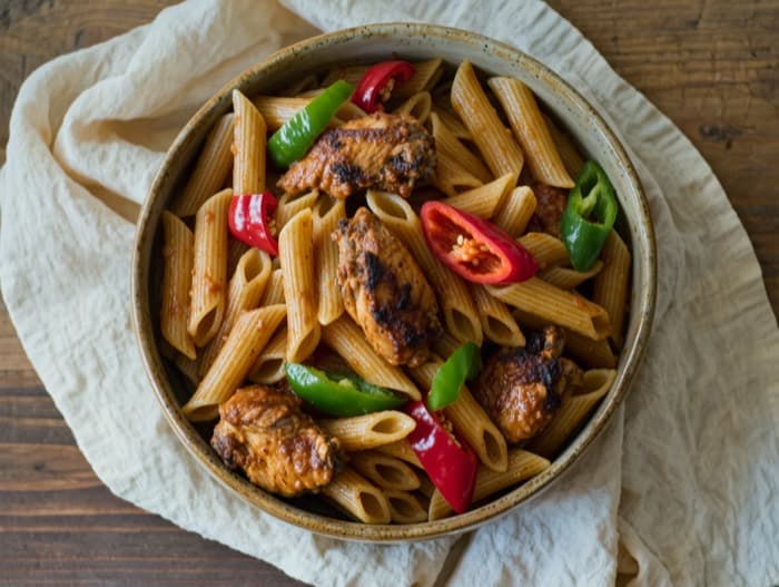 Cajun Chicken Pasta, plated and ready to serve