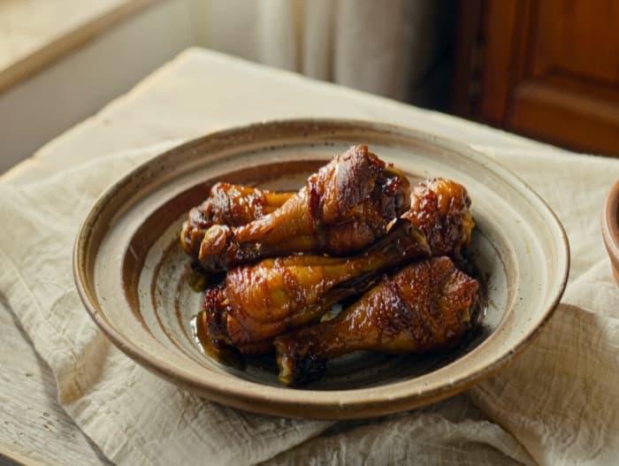 Sticky Honey Soy Drumsticks, plated and ready to serve