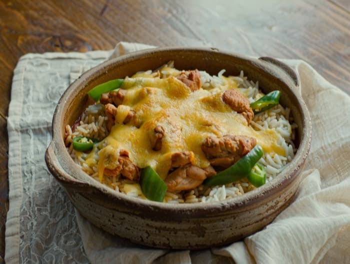 Tex-Mex Chicken and Rice Bake, plated and ready to serve