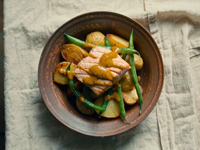 Salmon and Potato Salad Plate, plated and ready to serve