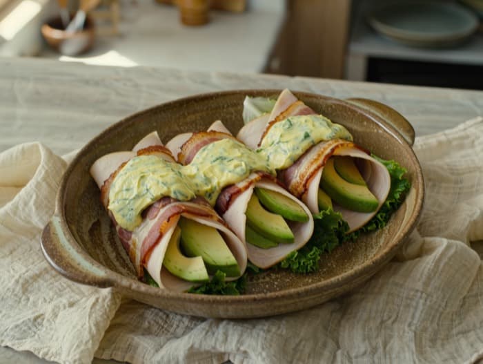 Turkey Avocado Club Wraps, plated and ready to serve