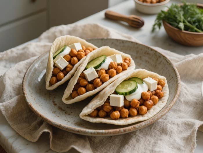 Crispy Chickpea Pita Pockets, plated and ready to serve