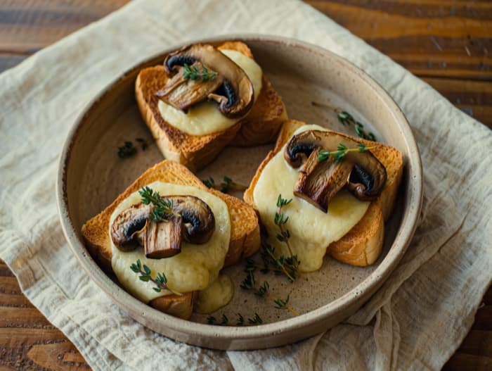 Mushroom Swiss Melts, plated and ready to serve