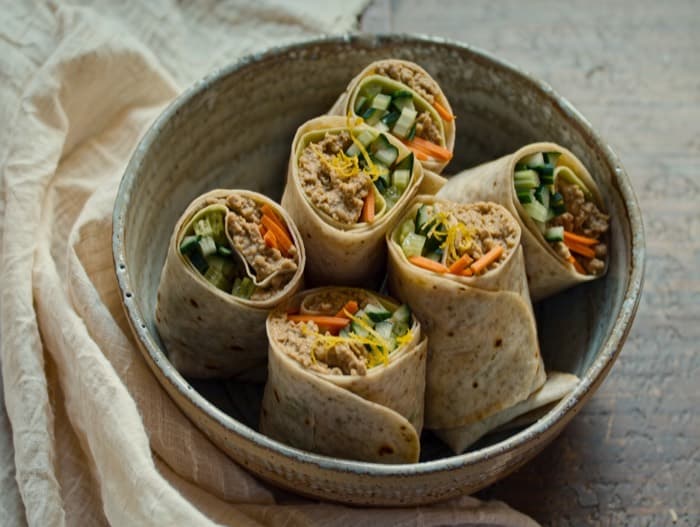 Smashed Chickpea Salad Wraps, plated and ready to serve