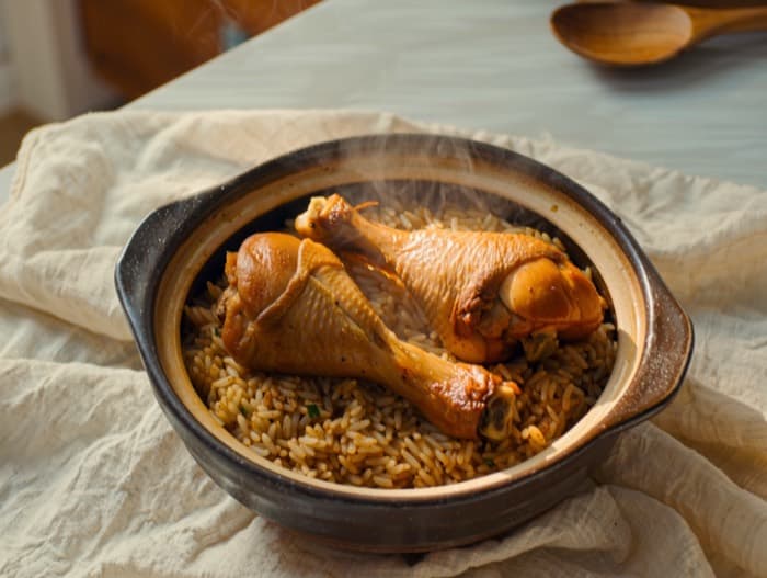 One-Pot Chicken and Rice, plated and ready to serve