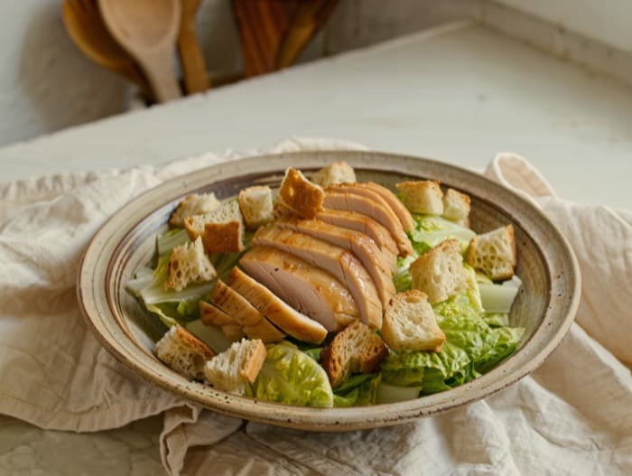 Grilled Chicken Caesar Salad, plated and ready to serve