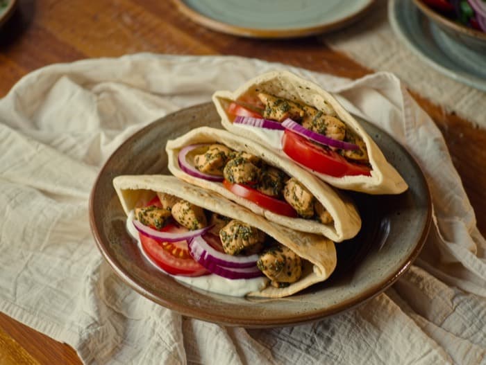 Chicken Gyro Pitas, plated and ready to serve