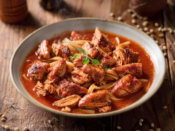 Paprika Chicken Stew, plated and ready to serve