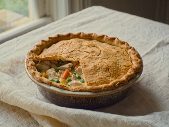 Biscuit-Topped Chicken Pot Pie, plated and ready to serve