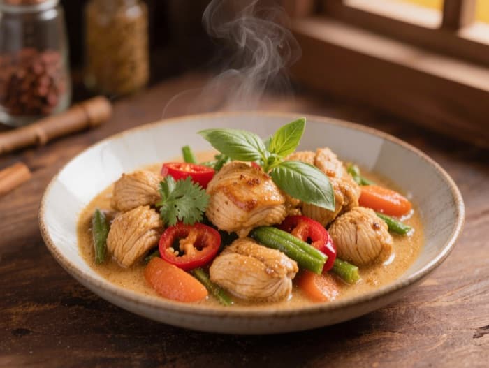 Coconut Chicken Curry, plated and ready to serve