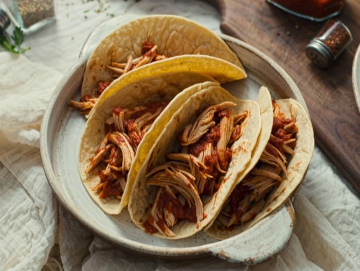 Chicken Tinga Tacos, plated and ready to serve