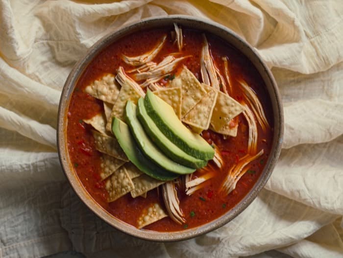 Chicken Tortilla Soup, plated and ready to serve