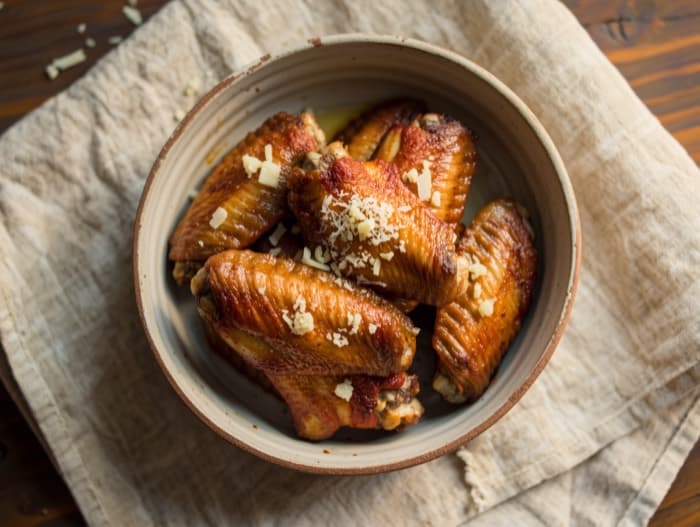 Baked Garlic Parmesan Wings, plated and ready to serve