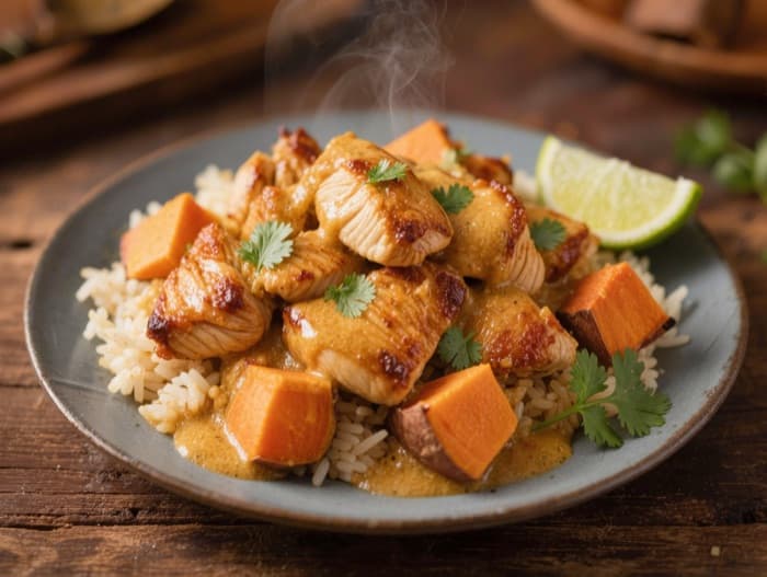 Coconut Curry Chicken, plated and ready to serve