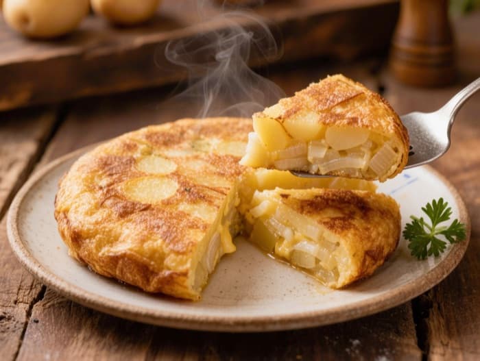 Spanish Potato Tortilla, plated and ready to serve