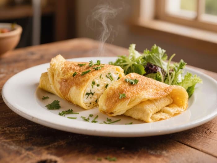Omelette aux Fines Herbes, plated and ready to serve