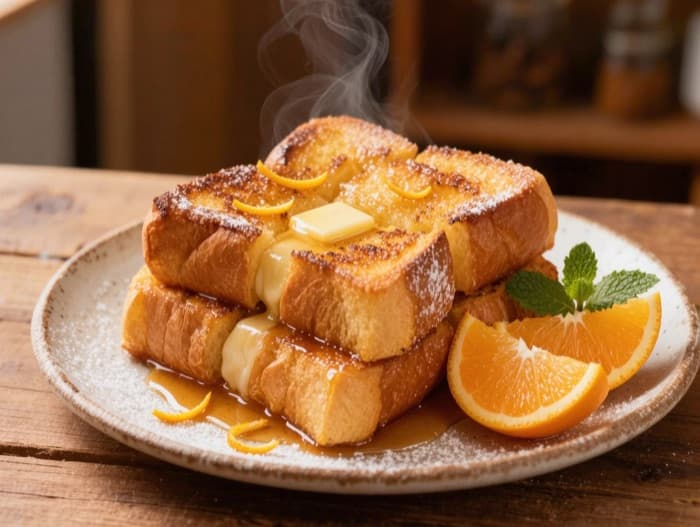 Pain Perdu with Orange, plated and ready to serve