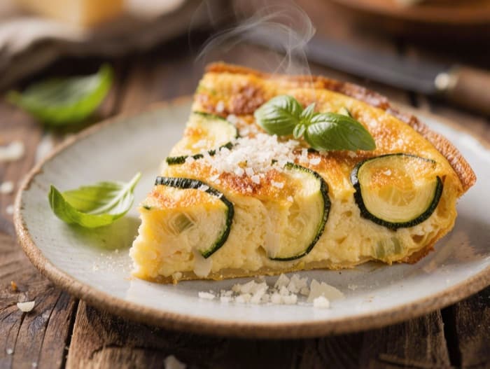 Zucchini and Parmesan Frittata, plated and ready to serve