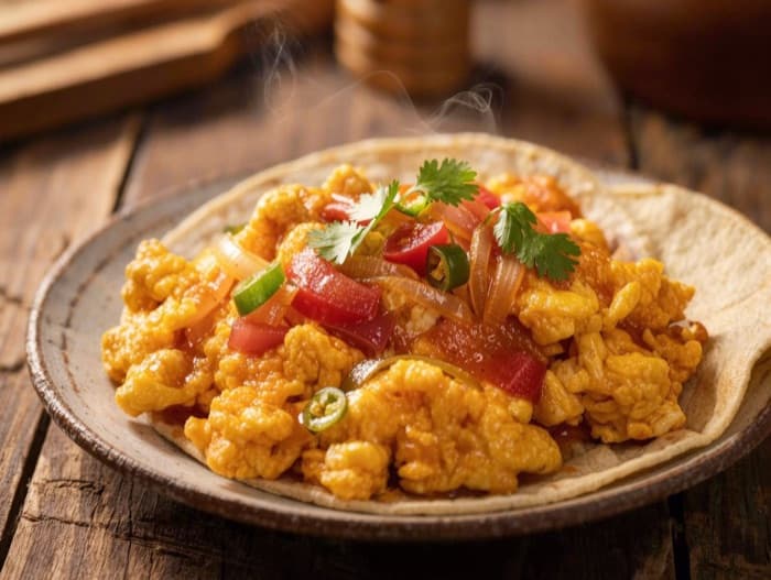 Huevos a la Mexicana, plated and ready to serve