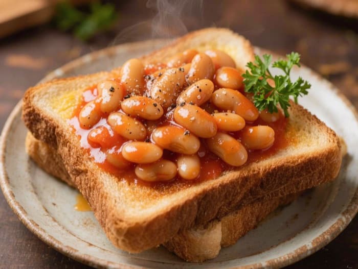 Beans on Toast, plated and ready to serve