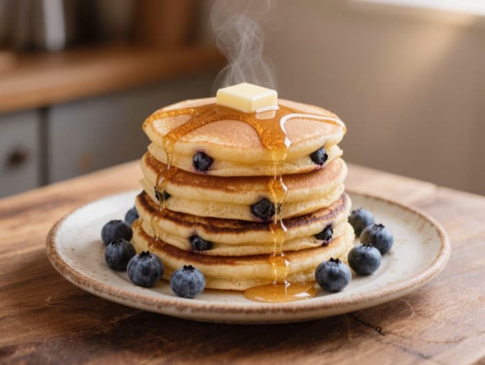 Blueberry Pancake Stack, plated and ready to serve