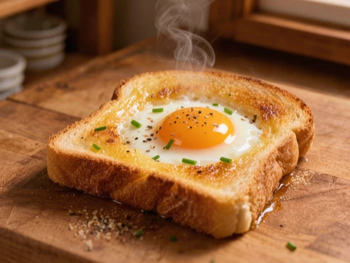 Egg in a Hole, plated and ready to serve