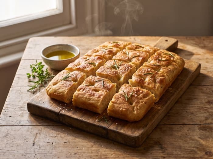 Rosemary Focaccia, plated and ready to serve