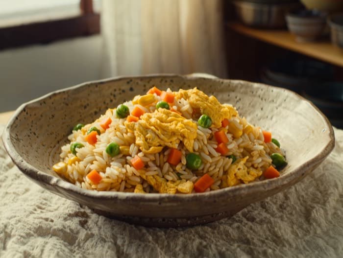 Vegetable Egg Fried Rice, plated and ready to serve