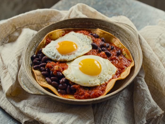 Huevos Rancheros, plated and ready to serve