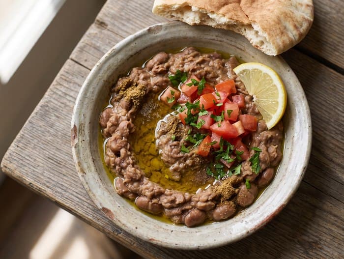 Ful Medames, plated and ready to serve