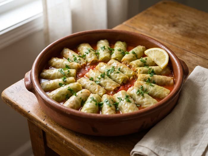 Mahshi, Stuffed Cabbage Rolls, plated and ready to serve