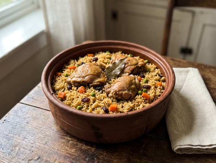Roz bel Khalta, Egyptian Party Rice, plated and ready to serve