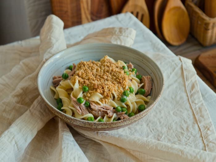 Tuna Noodle Casserole, plated and ready to serve