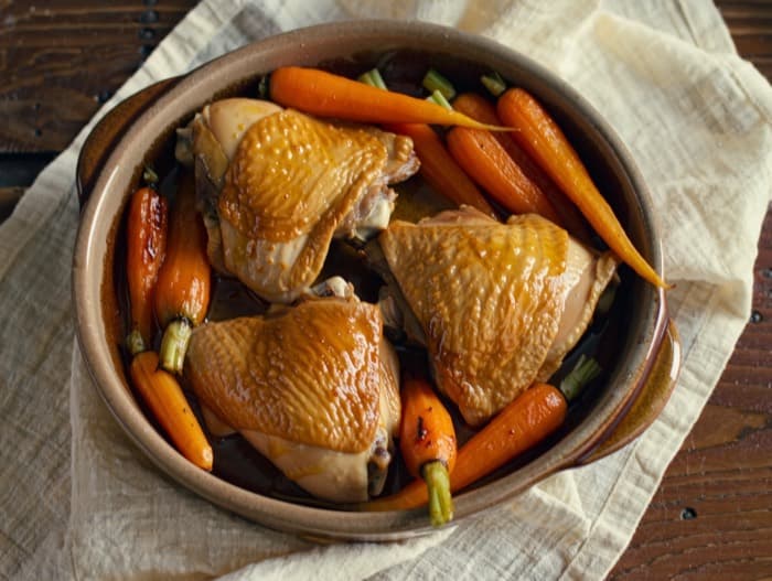 Honey Mustard Chicken Thighs with Carrots, plated and ready to serve