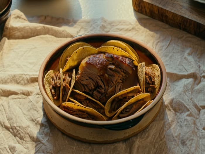 Oven Pork Carnitas Tacos, plated and ready to serve