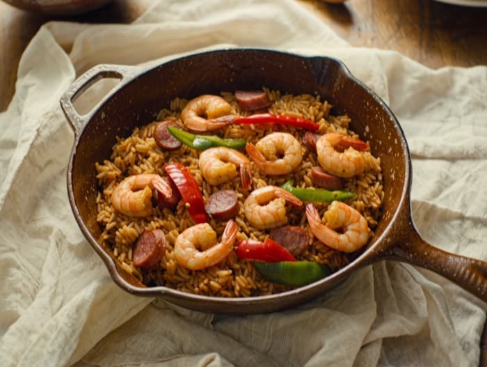 Cajun Shrimp and Rice Skillet, plated and ready to serve