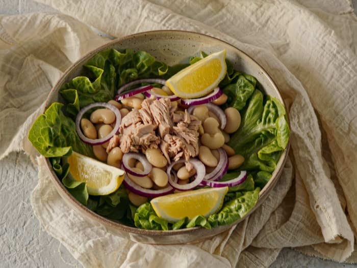 Tuna and White Bean Salad, plated and ready to serve