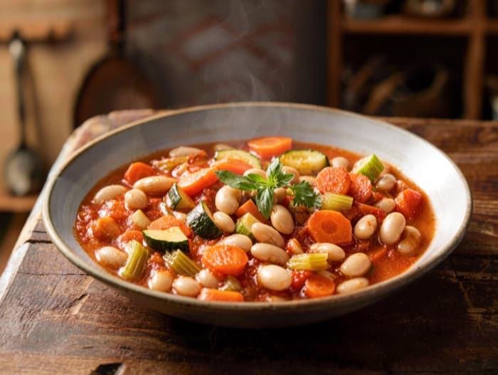 Vegetable Minestrone, plated and ready to serve