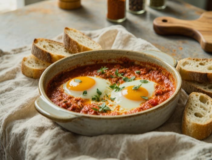 Shakshuka, plated and ready to serve