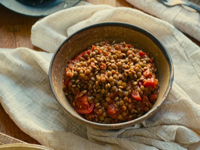 Lentil Bolognese, plated and ready to serve